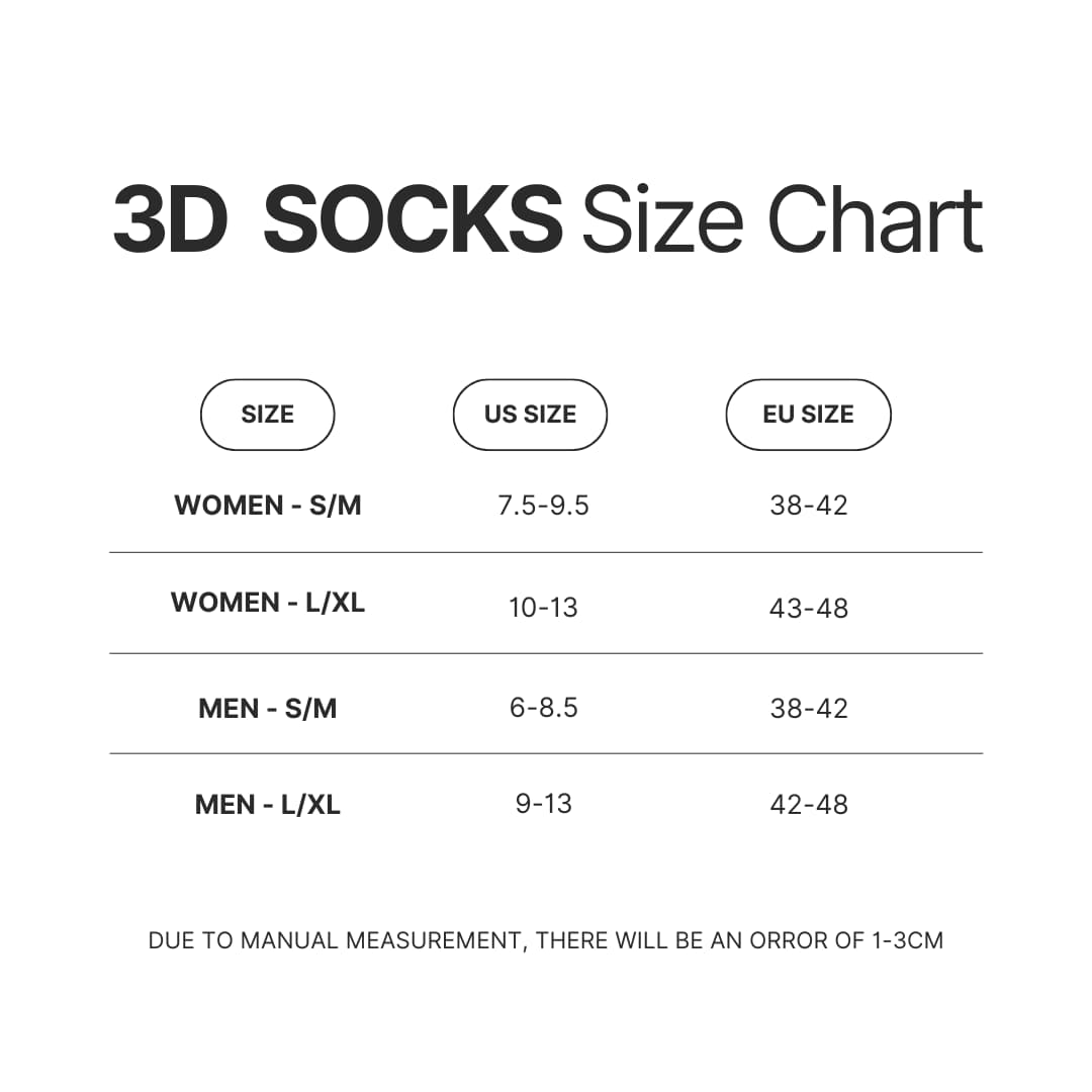 3D Socks Size Chart - Ruri Rocks Store